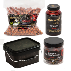 Riverbaits FOR CARP 3kg Španiel 24mm set dipované boilies + dip + vedro